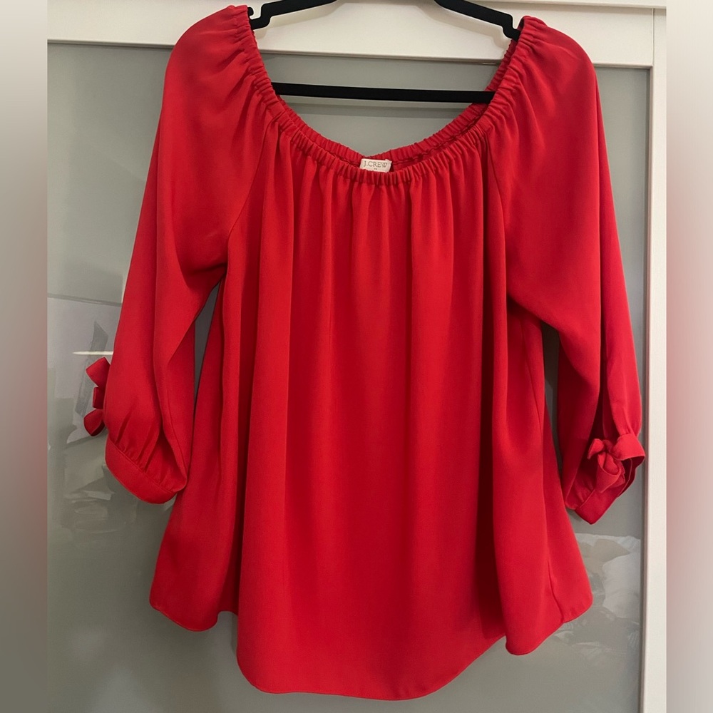 J. Crew Factory Red Off the Shoulder Solid Women's Blouse Size Small